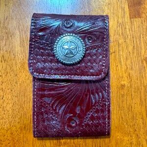 American West Vintage tooled leather cell phone case